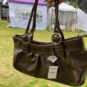 Classic gray brown  Shoulder Bag with Silver Hardware